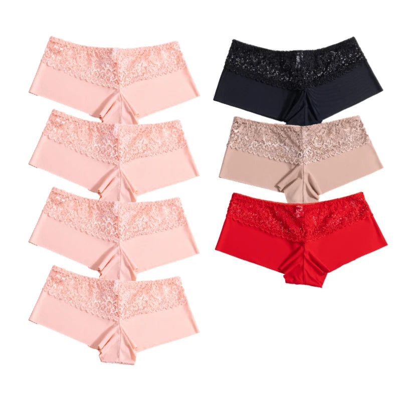 7Pcs/Set Women'S Panties Sexy Lace Temptation Female Underwear Solid Elasticity Boxers for Women Breathable Lingerie Soft Briefs