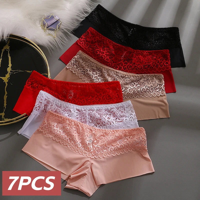 7Pcs/Set Women'S Panties Sexy Lace Temptation Female Underwear Solid Elasticity Boxers for Women Breathable Lingerie Soft Briefs