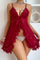 Sexy Lace Lingerie Women Sleepwear Sexy Sling Pajamas Summer Ice Silk Thin Lace Wine Red Sex Hollowed-Out Deep V Nightgow