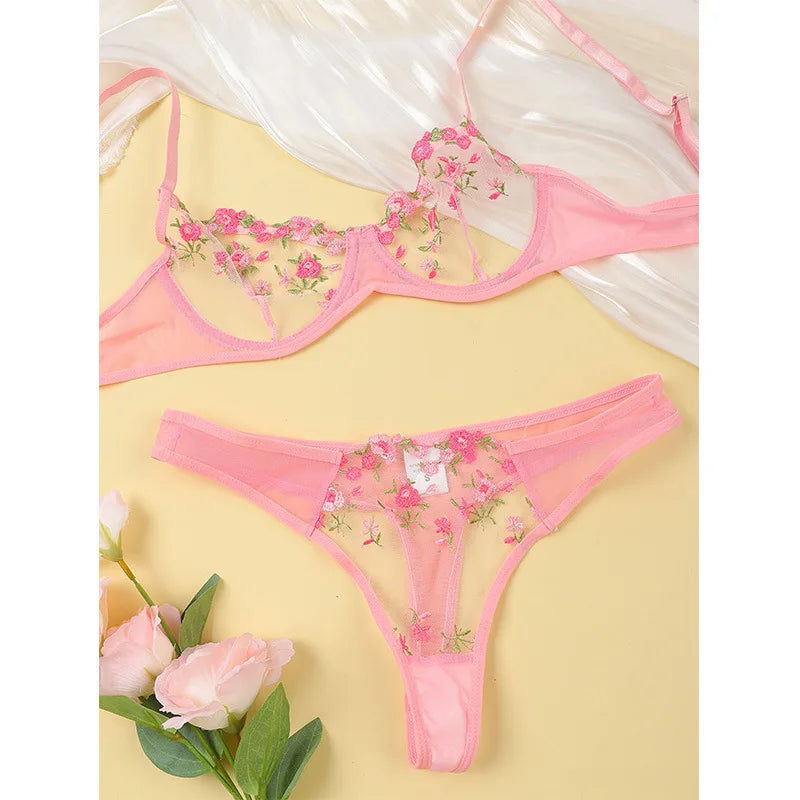 2Pcs Set Sexy Lace Sensual Lingerie Erotic Embroidery Lace 2024 Bra for Women Underwear Intimate Sexi Costumes Bra and Panty Set