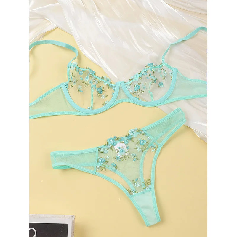 2Pcs Set Sexy Lace Sensual Lingerie Erotic Embroidery Lace 2024 Bra for Women Underwear Intimate Sexi Costumes Bra and Panty Set