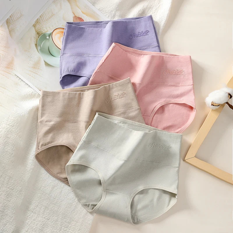 4Pcs/Set High Waist Cotton Panties Women Body Slimming Underwear Solid Briefs plus Size Underpants Female Breathable Lingerie