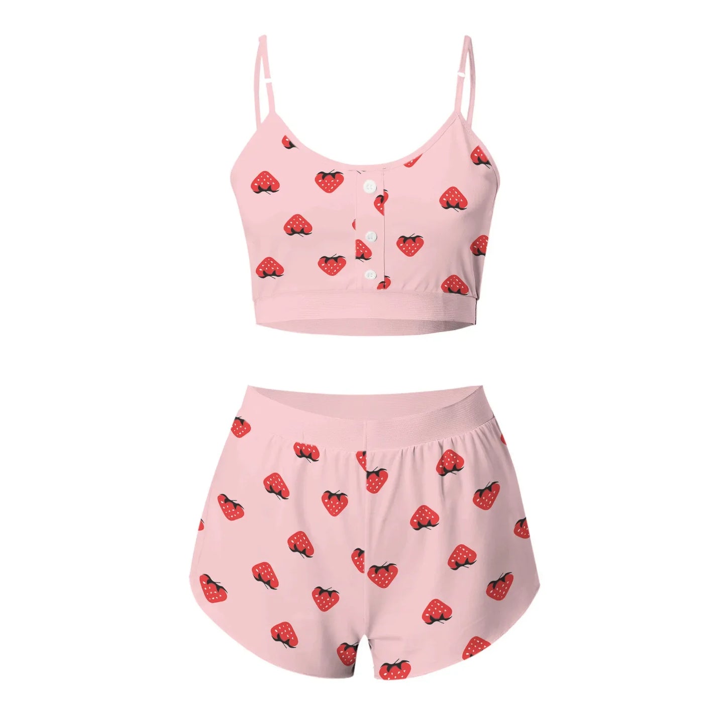 Swimsuit Women'S 2-Piece Set Fashion Strawberry Print Lace Lace Sling Two-Piece Set Home Clothes Sweet Pajamas